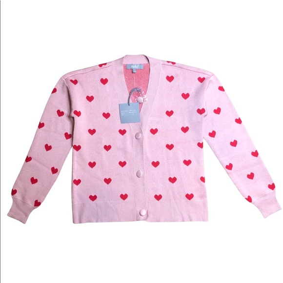 Marled Sweaters - NWT Marled pink heart print v neck cardigan oversized fit